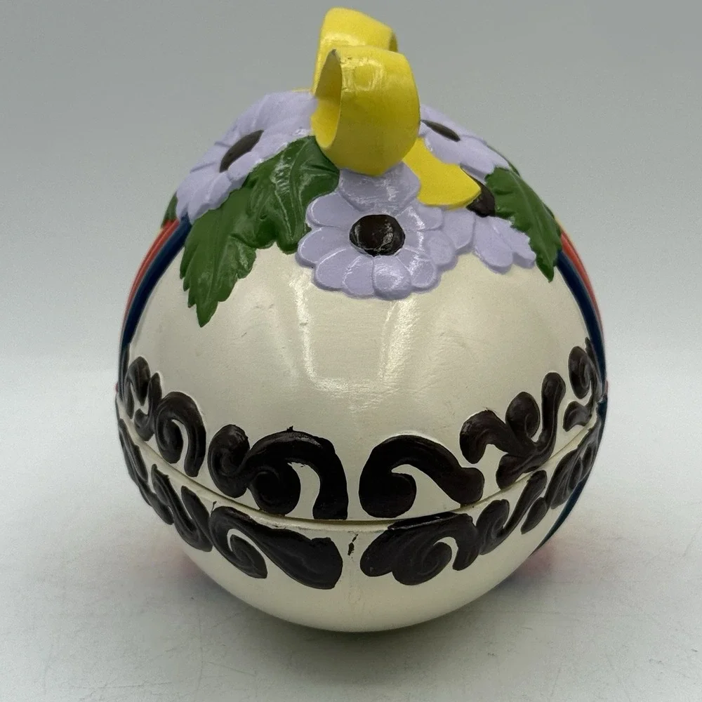 Vintage Hand Painted Ceramic Egg Rainbow Spring Flowers‎ Trinket Box Candy Dish